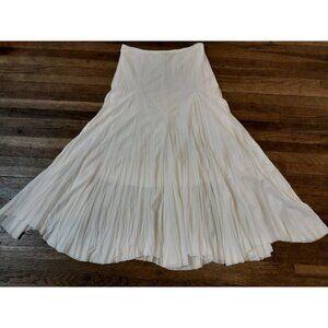 Vtg Womens Boho Fairy Crinkle Kick Pleat Pull On Midi Skirt Size Small White